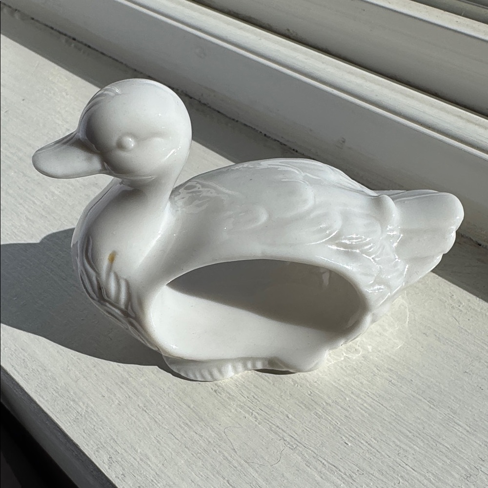 White Ceramic Duck Napkin Rings - set of 6